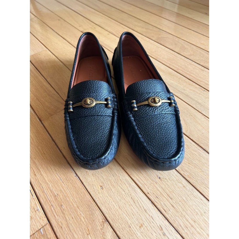 COACH Women's Crosby Driver Turnlock Pebbled Loafer Flats Black 9B